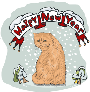 a happy new year wish with a cat